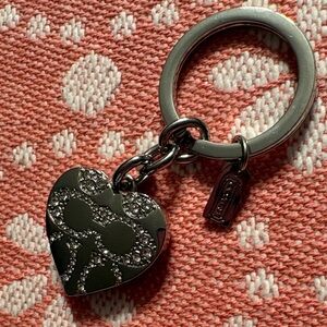 Coach Heart Locket Keychain Bag Charm Silver Crystal Log